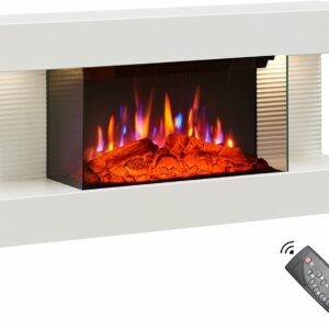 BALDERIA Chimenea eléctrica de pie IDA | Efecto de Llama 3D | Calefacción eléctrica 1800 W | con Mando a Distancia, Control de Arranque, Temporizador y termostato