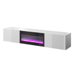 Mueble salón escritorio y chimenea bioetanol Blanco Brillo, modelo Slide